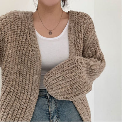 Chic Lantern Sleeve Knitted Cardigan