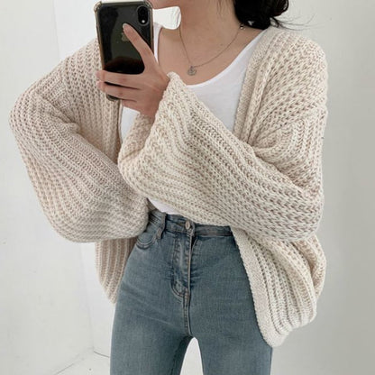 Chic Lantern Sleeve Knitted Cardigan