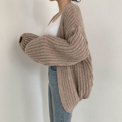 Chic Lantern Sleeve Knitted Cardigan