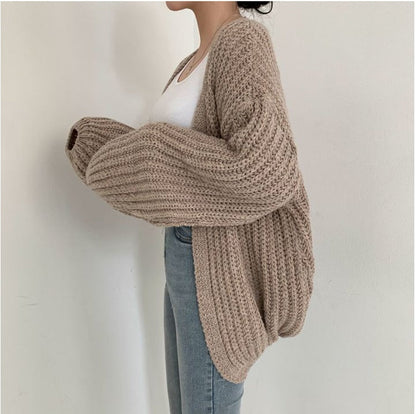 Chic Lantern Sleeve Knitted Cardigan